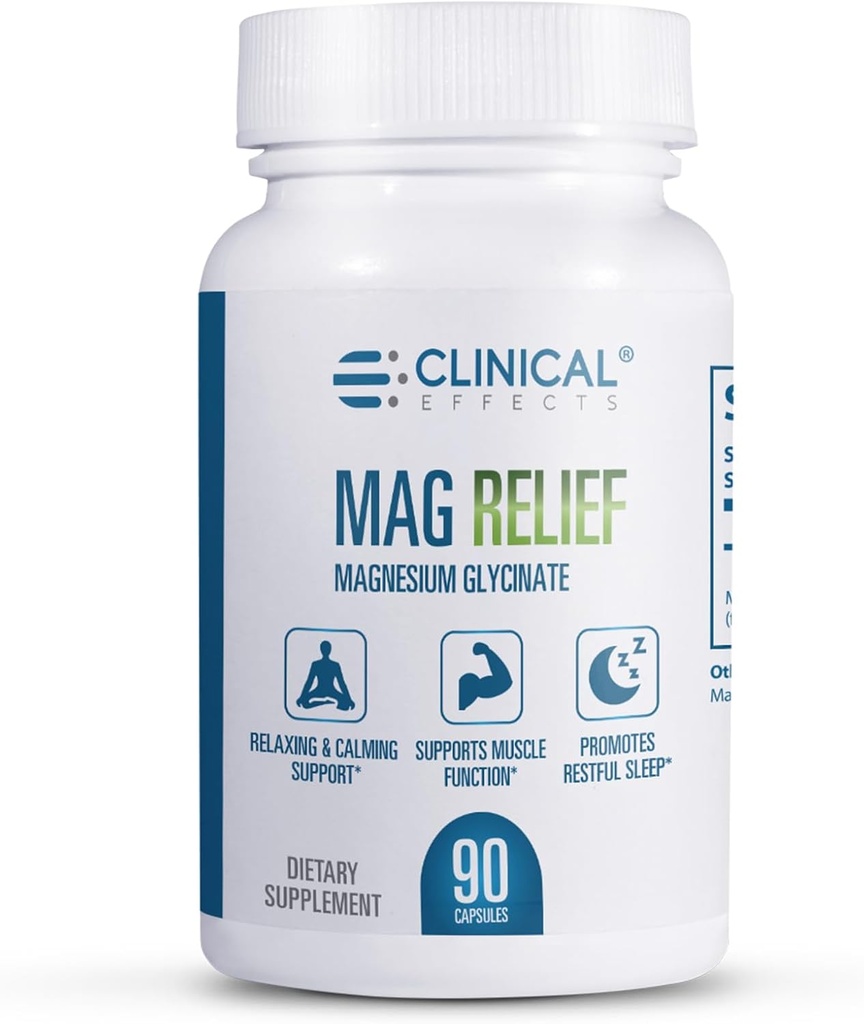 Klinični učinki Mag Relief Magnezij dodatek - 275mg Čiste Magnezije Glycinate Kapsule - 90 Magnezij Kapsule - Kakovost Magnezij za Obrambo kosti, mišic in živcev - ZDA Made