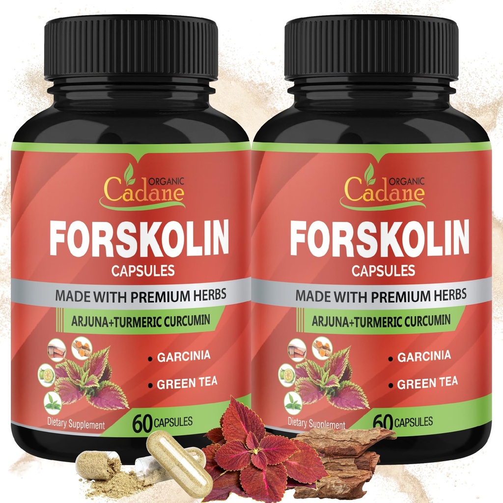 Cadane 2 pakiranja Forskolin dopolnila kapsule & kurkuma, Arjuna, Garcinia Cambogia, zeleni čaj - največja moč Coleus Forskohlii Extract - podpora imunski sistem - 4 mesecev dobave