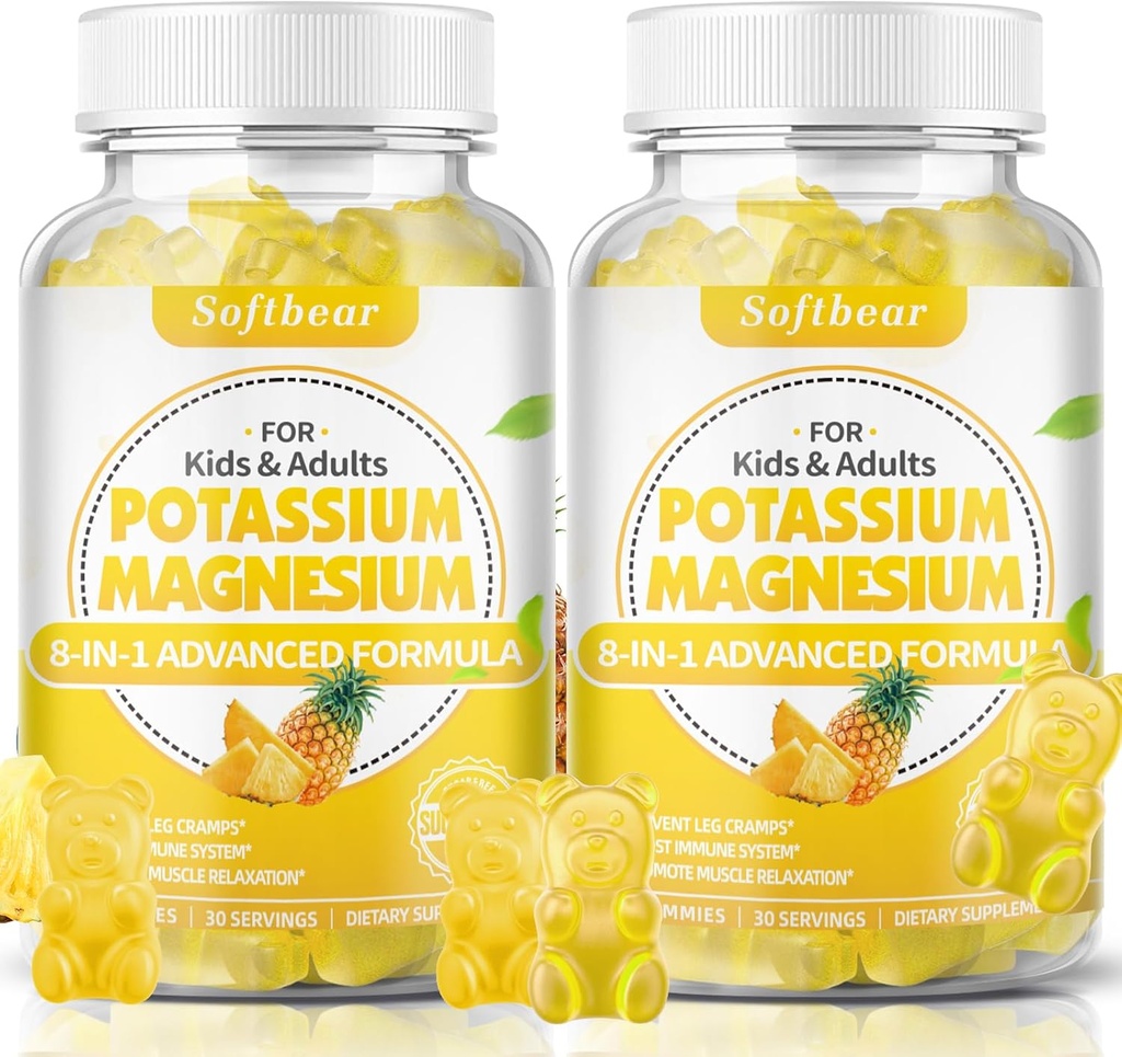 mehkužec Kalijeve žvečilke za odrasle, brez sladkorja Kalij Magnezij dodatek z vitaminom B6 CoQ10 za mišične krče Veganska Ananasov okus 120 Gummies