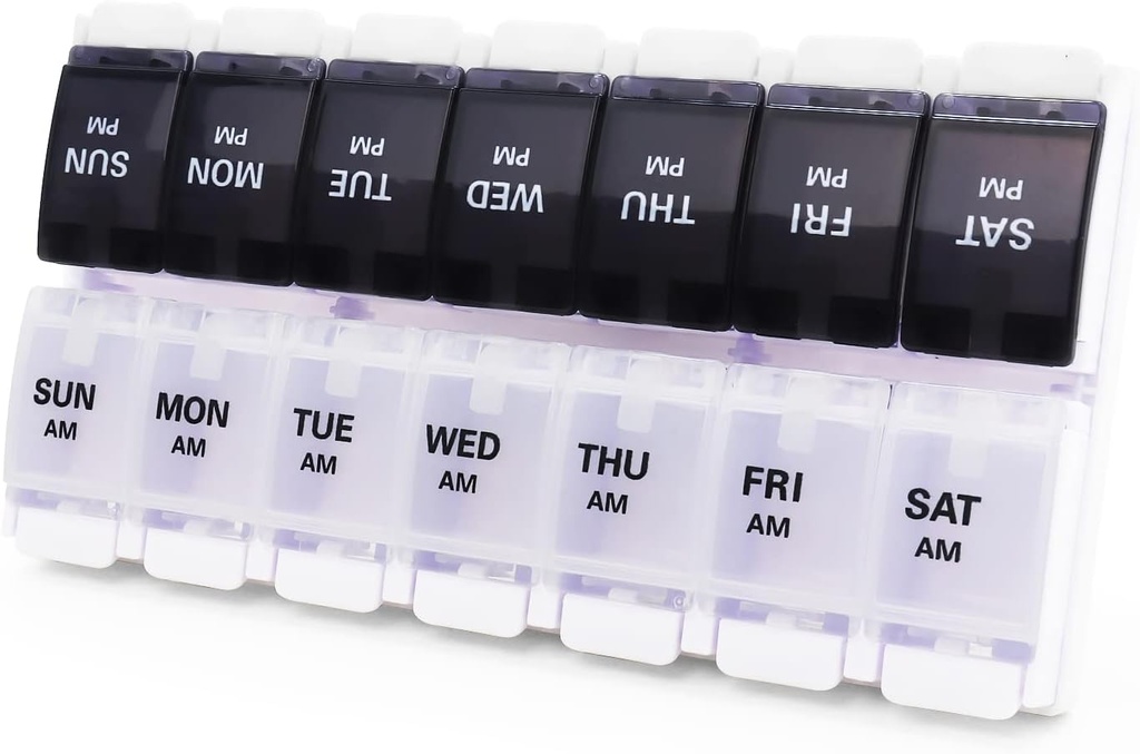 Velike tablete Škatle in organizator 2 krat na dan, MOLN HYMY 7 dan AM Pill Case, 14 Kompartment tablete Dispenser obdržati velike vitamine dopolnila ribje olje (črna+bela)