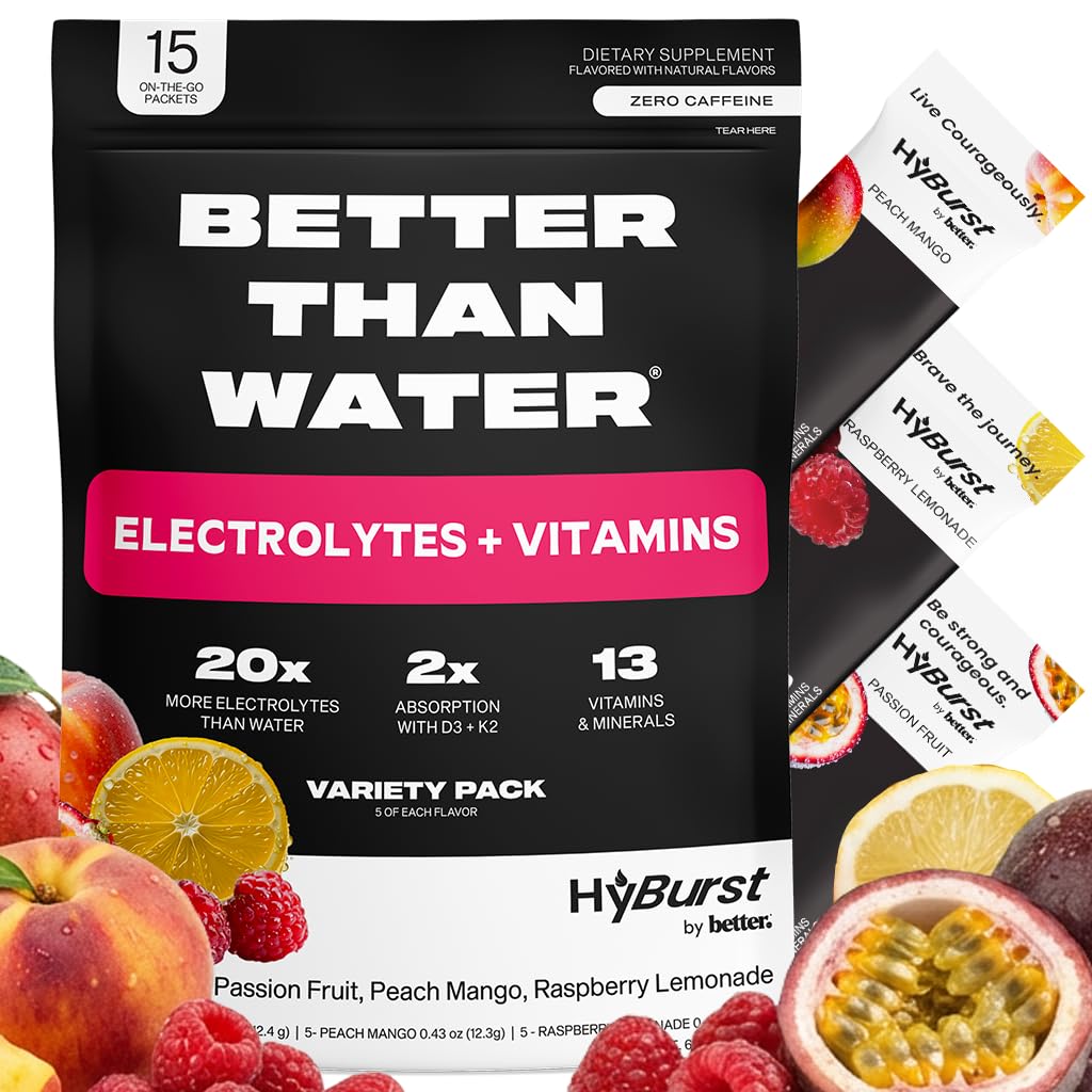 Elektrolit in vitamin dopolnilo v prahu, pijača mešamo z B12, L-teanin, D3, K2, cink, magnezij, kalij, Podpira miren fokus in energijo, Variety Pack 1, 15 Pack