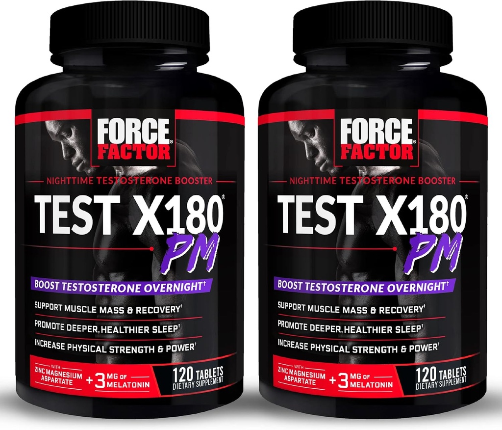 Test FORCE FACTOR X180 PM, 2-Pack, Testosteron Booster za moške, Čez noč Testosteron dopolnilo za izgradnjo mišic, povečanje moči, in spodbujanje globlje, bolj zdravo spanje in okrevanje, 240 Tablete