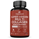 Zdrava wellness Super-Absorb Več kolagenske tablete (tip I II III V X) Organic Herbs & Bioperine - Lasje, koža, nohti - Hidrolizirano Peptide Beljakovine Dopolnilo za ženske in moške (90 kapsul)