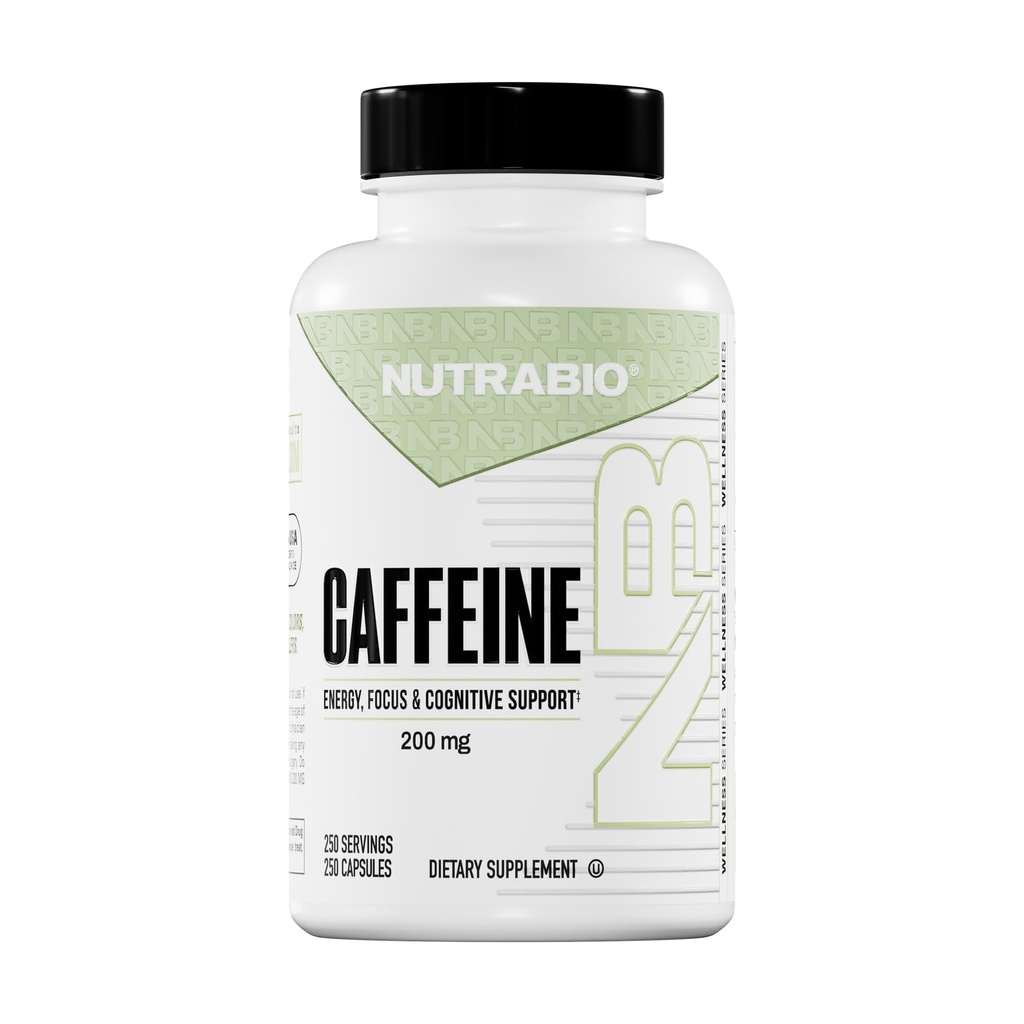 NutraBio 100% čiste kapsule kofeina (250 kapsul)
