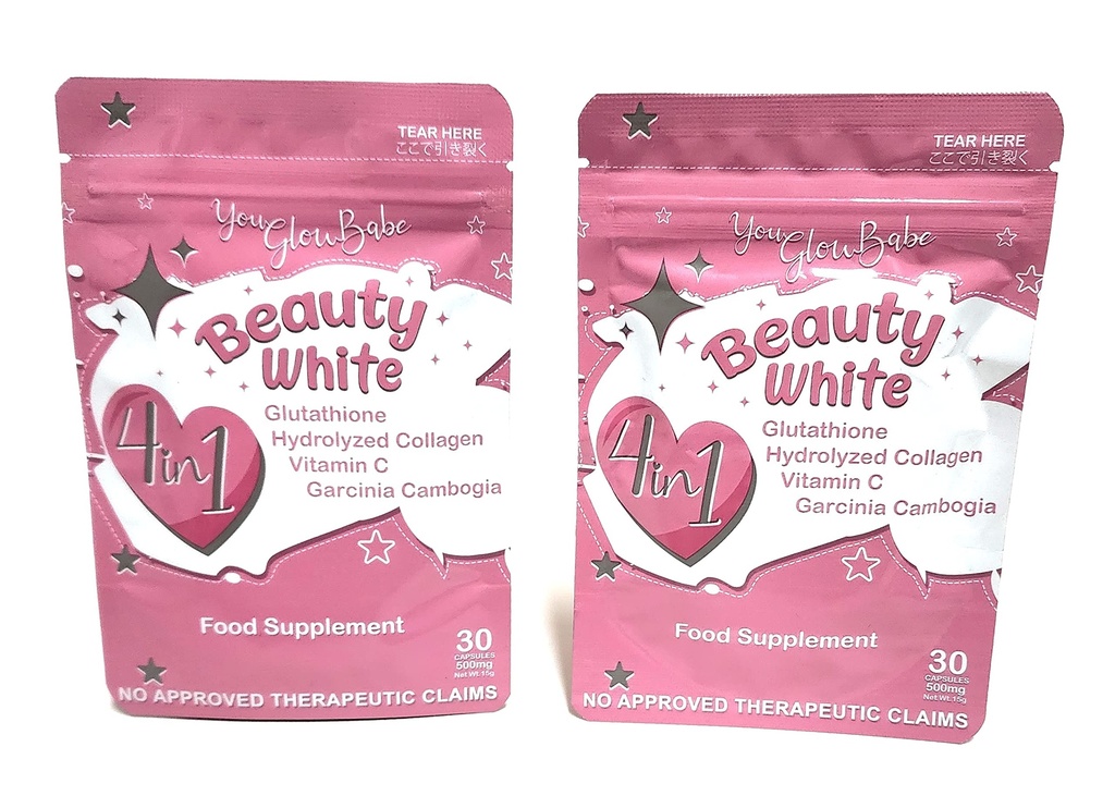 Beauty White 4 v 1 Glutatione Food dodatek, velikost 15gram vsak (paket po 2) 30 x 2-60 kapsule