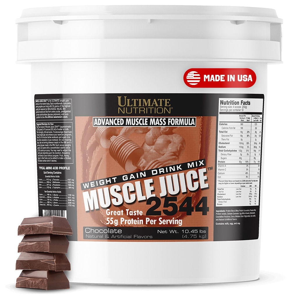 Ultimate Nutrition Muscle Juice, Hujšanje Drink Mix - Mass Gainer Workout Powder za moške in ženske - dodatek za rast mišic in imunske podpore z 55g beljakovin - čokolada, 10.45lb
