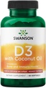 Swanson High Potency Vitamin D-3 w/Coconut - Naravni dodatek za spodbujanje zdravja kosti in imunskega sistema podpora - Lahko pomaga povečati absorpcijo kalcija - (60 Softgels, 125mcg vsak)