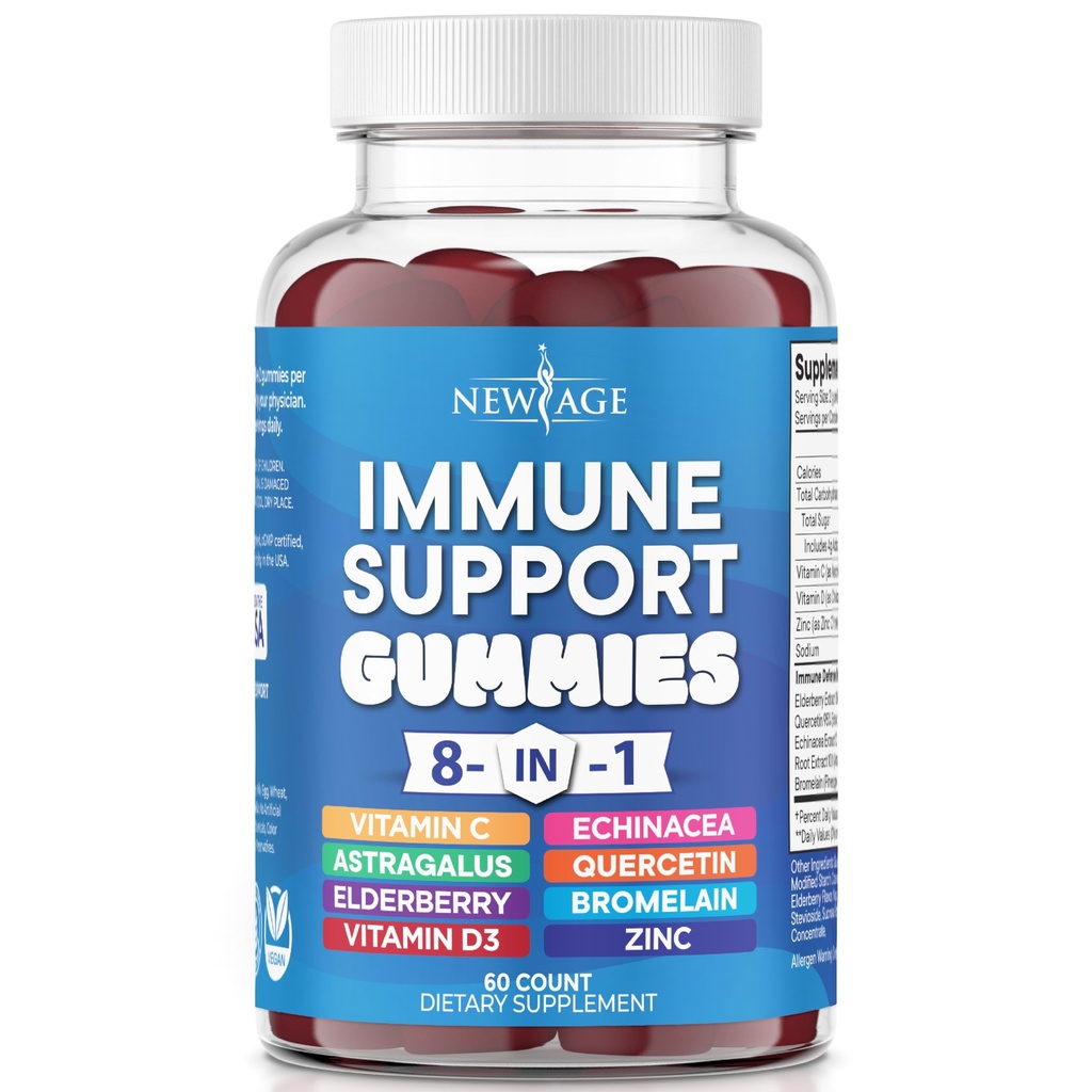 NOVA STAROST 8 v 1 Imunska podpora Booster Supplement with Elderberry, Vitamin C in cink 50mg, Vitamin D 5000 i.e., Quercetin & Bromelain (8 v 1 Gummies (Pack of 1))