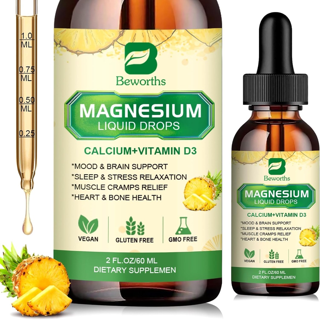 Magnezij Glycinate Complex, Magnezij Tekoča kapljica z magnezijevim citratom, kalcij, kalij, vitamin D3, cink - Magnezijev Taurat dodatek za kosti, energija, Podpora mišic