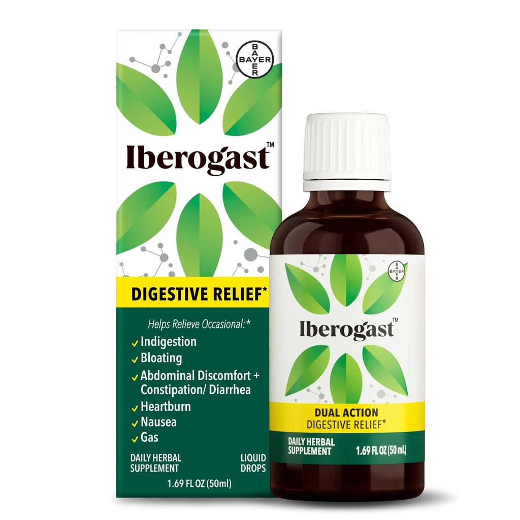 Iberogast tekoče kapljice, Herbal Relief želodčne motnje: občasno prebavne motnje, napihnjenost, plin, slabost, upset želodec; Gluten prost; 6-Herb mešanica z Iberis Amara, Peppermint, Licorice; 50ml