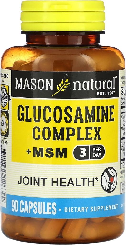 MASON NARAVNI glukozamin kompleks Plus MSM z vitaminom C - podpira skupno zdravje, izboljša prilagodljivost in mobilnost, 90 kapsul
