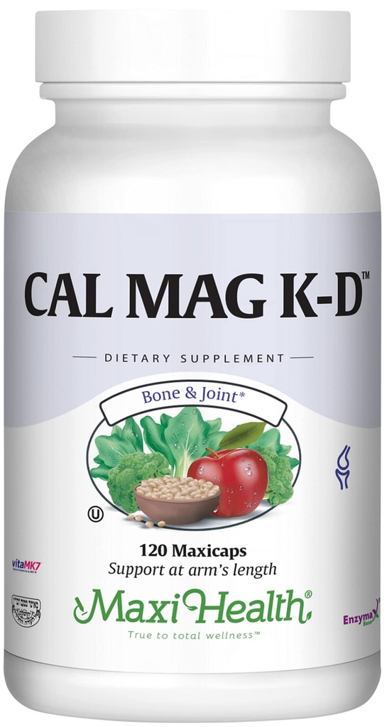 Maxi Health Moški in ženske 500 mg Kalcijev dodatek z vitaminom D3 (2000 i.e.), magnezijem (250 mg) in vitaminom K2 (150 μg) - podpora za kosti, zobe in sklepe - 120 kapsul
