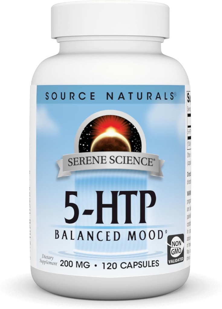 Vir Naturals Serene Science 5-HTP, Uravnoteženi razpoloženj*, prehranska dopolnila, ki niso GMO, 200 mg - 120 kapsul