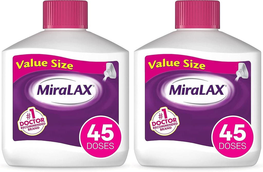 Miralax Nežna zaprtost Relief Laxative Powder, Stool Softener s PEG 3350, Deluje naravno z vodo v telesu, Brez škodljivih stranskih učinkov, Osmotic Laxative, 1 Priporočeni zdravnik (Pack po 2)