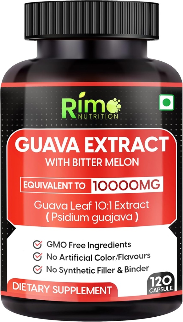 Guava Leaf Extract z grenko melo 120 Veg kapsule 1000 mg na serviranje (120 kapsul, Guava)