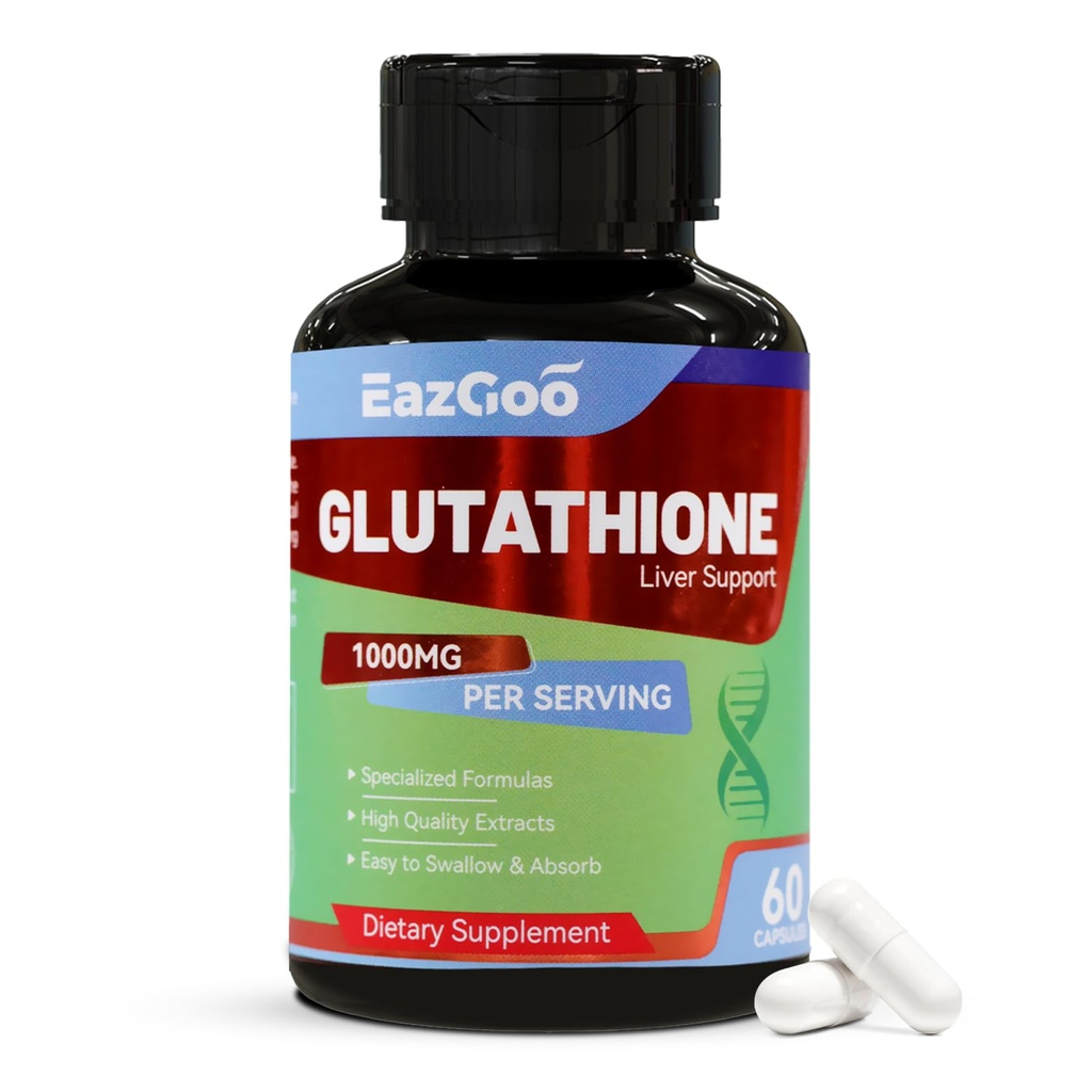 Glutatione dodatek 1000mg Antioksidant dodatek - Premium Veganska formula za imuno podporo, Kožna posvetlitev in Detox jeter – Alergen-free, Non-GMO, Učinkovito Wellness Boost (60 kapsul)