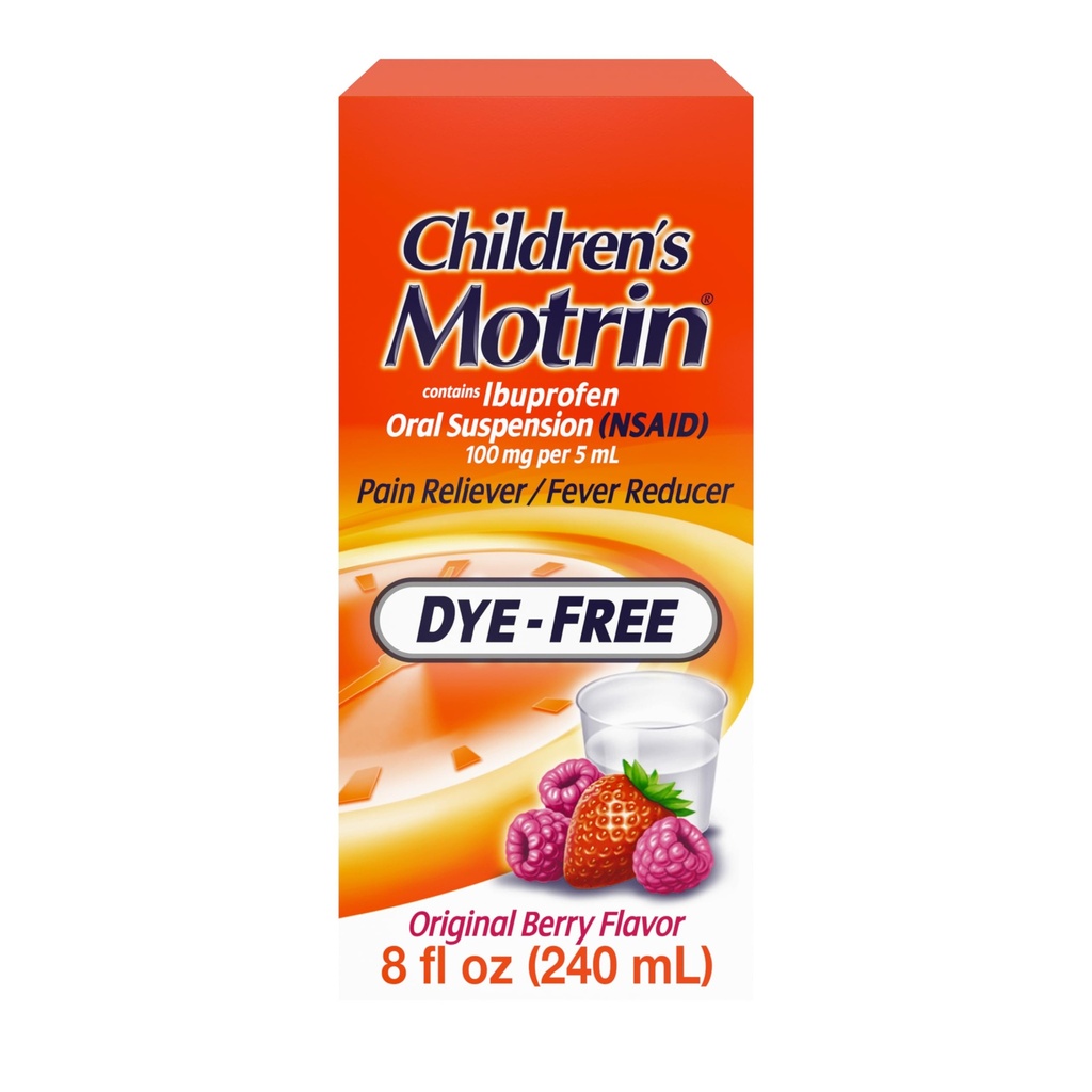 Motrin peroralna suspenzija 100 mg Ibuprofen Medicina, NSAID Fever Reducer & Pain Reliever za manjše bolečine in bolečine zaradi prehlada in gripe, brez barve, brez alkohola, Berry Flavored, 8 fl.