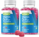 Vitamin D3 Gummies za odrasle in najstnike - 3.000 i.e., 75mcg, dodatna moč - skupno in mišično zdravje, imunski boost - žvečljivi vitamin D Gumies - vegetarijanski, brez želatine - okusni jagodni okus