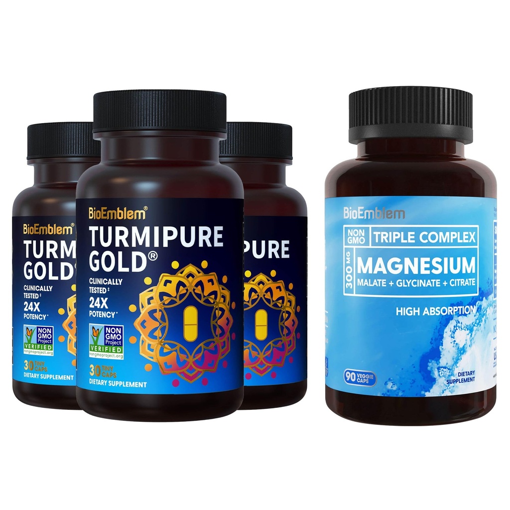 BioEmblem Triple Magnezium Complex in BioEmblem Kurkumin s klinično študiral TurmiPure - Skupna podpora, Zdrava vnetje Kurkumi dodatki