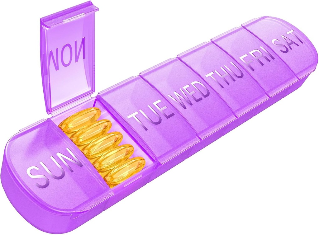 Tedenske tablete Organizator 1 Čas na dan, Potovalne tablete Box 7 dan ekstra velike kompartmenti Vitamin imetnik, Dnevne tablete vsebnik 7 dan XL Medicine Dispenzer za ribje olje primeru (purple)