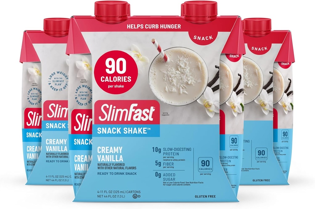 SlimFast Shake, 90 Calorie Fiber Shake, pripravljen za pitje, Beljakovinski napitek, kremna vanilija, 12 Count