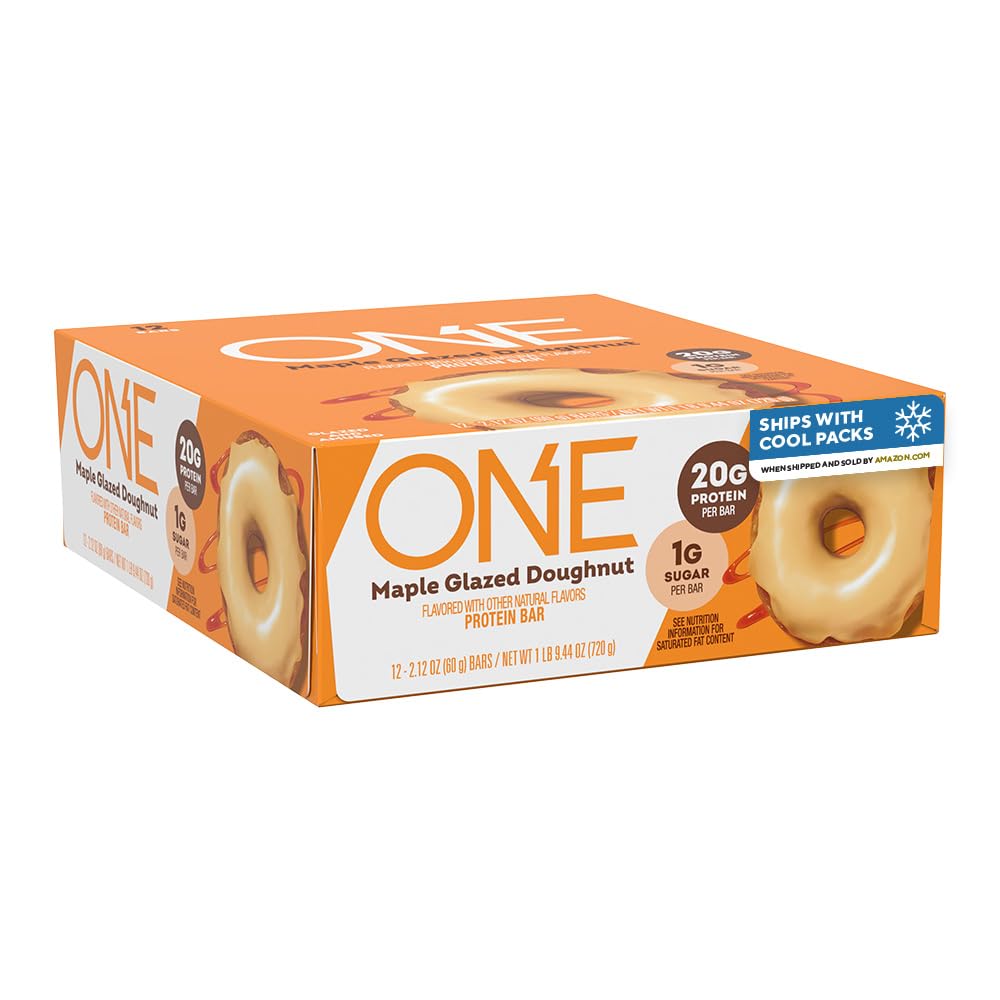 ONE Beljakovine Bars, Maple Glazed Doughnut, Gluten Prost z 20g beljakovin in 1g sladkorja, shrambe Sponke, 2,12 oz (12 Count)