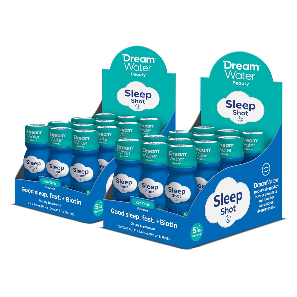 Dream Water Beauty Aid Drink Supplement; Melatonin 5mg, GABA, 5-HTP, Plus Biotin za zdravo kožo, lase in nohte; 2.5 oz Liquid Sleep Shots, Zen Tonic 24-Count