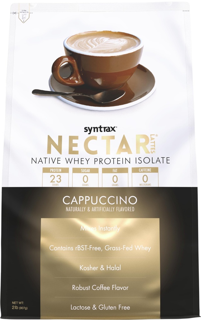 Syntrax Nutrition Nectar Lattes, 100% sirotkin izolat v prahu, Cappuccino, 2 lbs