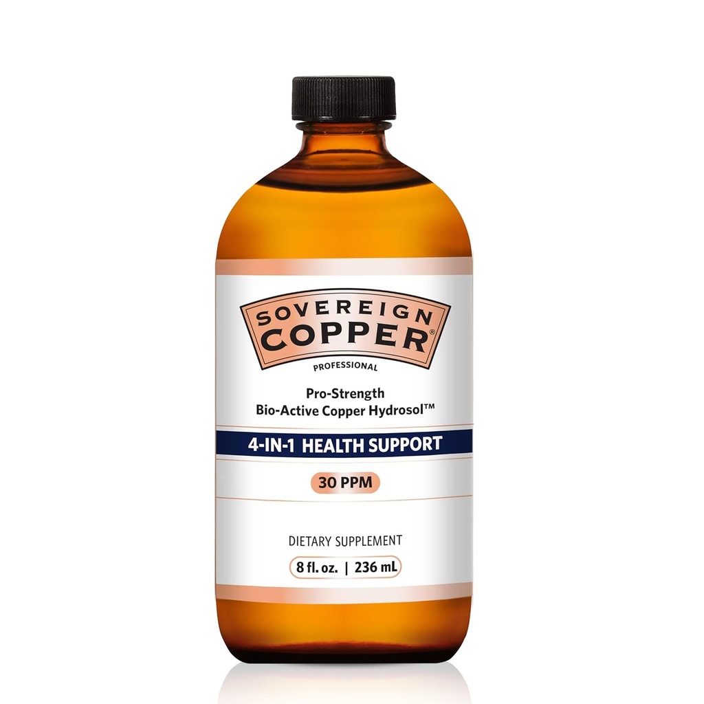 Suveren Pro-močan bio-aktivni bakrov hidrosol - Biorazpoložljiv Bakrov tekoči dodatek za odrasle in otroke w/Srebrov hidrosol za lase, kožo, in nohte, 30ppm - 8 fl oz (237ml)