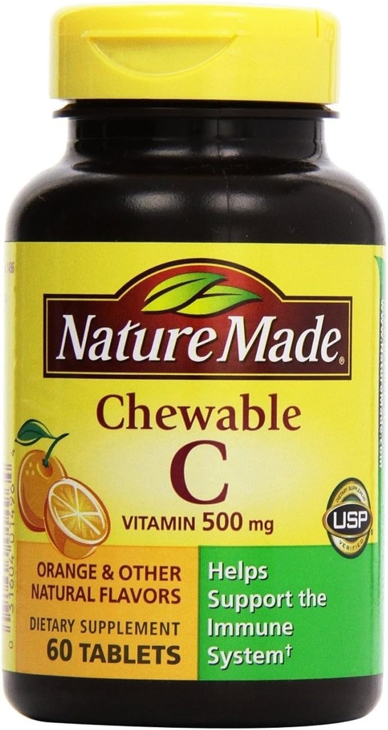Narava Made - Vitamin C 500 mg, 120 žvečljive tablete (dvojno pakiranje 2 x 60)