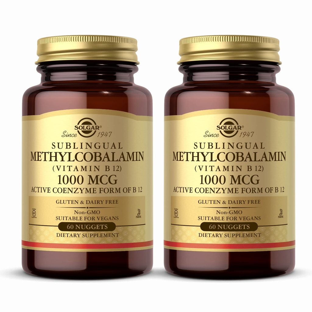Solgar Metilkobalamin (Vitamin B12) 1000 mcg - 60 Nuggets, Pakiranje 2 - Podpira energetsko presnovo - Ne-GMO, Vegan, Gluten Free, Dairy Free, Kosher - 120 skupaj
