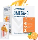 Coromega Omega 3 ribje olje dodatek, 650mg Omega-3s s 3X boljšo absorpcijo kot mehčalci, Orange Flavor, 30 Eno servo Stisnite Packe