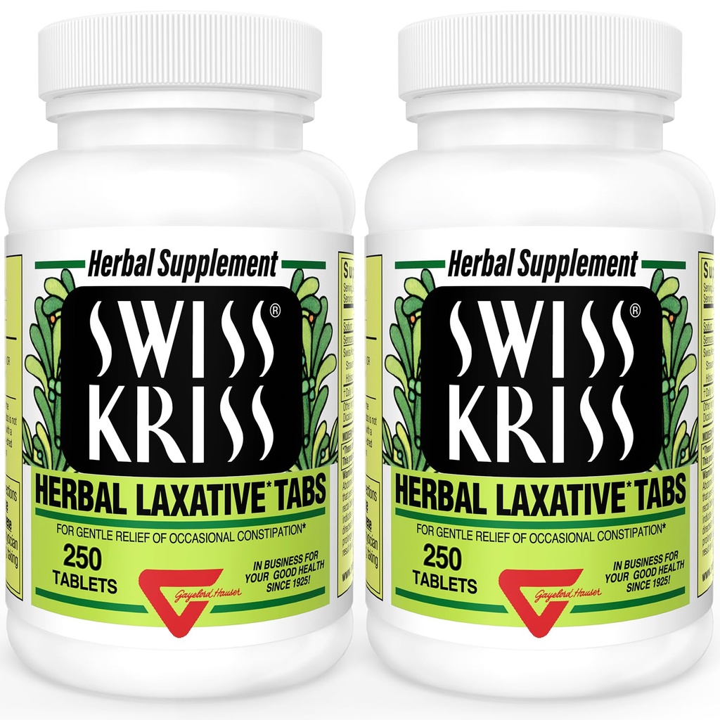 Swiss Kriss Herbal Laxative tablete, naravna zdravila za lajšanje zaprtosti, Senna Laxative, 250 tablet (Pack po 2)