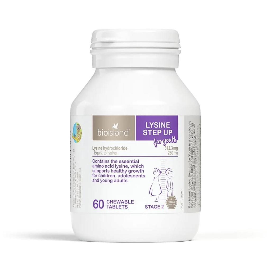 Bio Island Lysine Korak gor za mlade 60 Žvečljive tablete