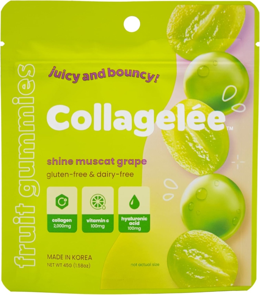 Colagelee Collagen Gummies - marinski kolagen Candy z vitaminom C, hialuronska kislina, & Biotin za vlažne, mlade, Plump kože - korejski kolagen prigrizki (Shine Muscat Grozdje)
