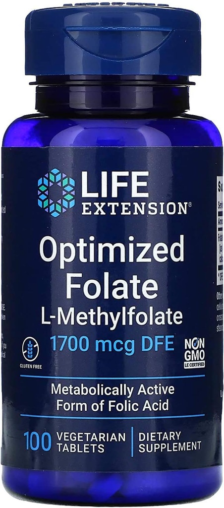 Optimiziran folat L-metilfolat 1000 mcg vegetarijanske tablete 2 pakiranji