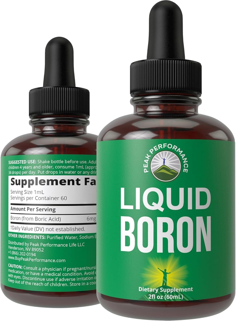 Liquid Boron dodatek za moške in ženske. Rudani v ZDA. Vegan + Ionic Trace mineralne kapljice z visoko biološko razpoložljivostjo za kosti, skupno zdravje. Nič sladkorja, nič grenkega okusa. Boron Complex dopolnila