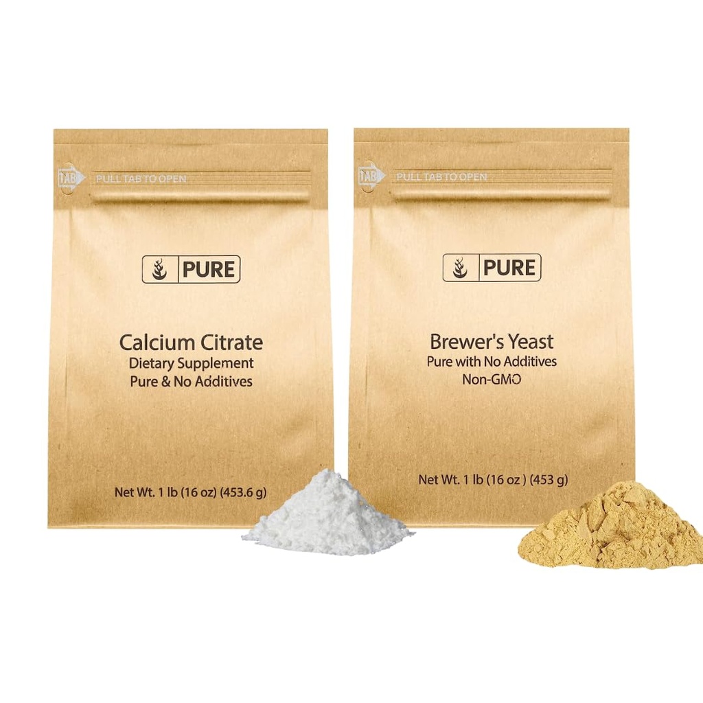 Čiste izvirne sestavine Brewer je kvas in kalcijev citrat paket, 1 lb vsak, brez dodatkov ali polnila, dodatki