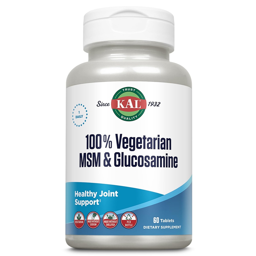 KAL 100% Vegetarian MSM & Glukozamin - Zdrava skupna podpora - Vegan Glukozamin in MSM dodatek - Made Without Shellfish - Lab Verified - 60-Day garancija - 60 Servings, 60 Tablete