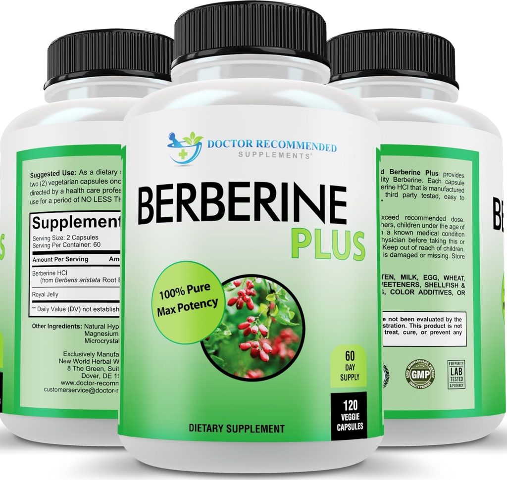 DOKTOR PRIPOROČENI DOPOLNILNIKI Berberine Plus 1200mg na strežbo - 120 Veggie kapsul z Royal Jelly