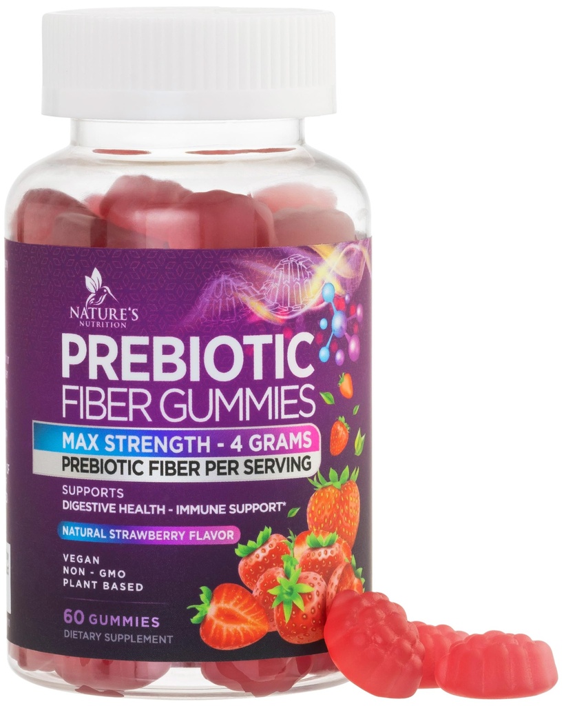 Fiber Gumies za odrasle, Daily 4g Gummy Fiber dopolnilo, Prebiotic Gummy Pregestive Health Support - Rastlinski temelji Topni Fiber Chews, Prebiotiki Podpira Rednost & Prebava Non-GMO - 60 Gumies