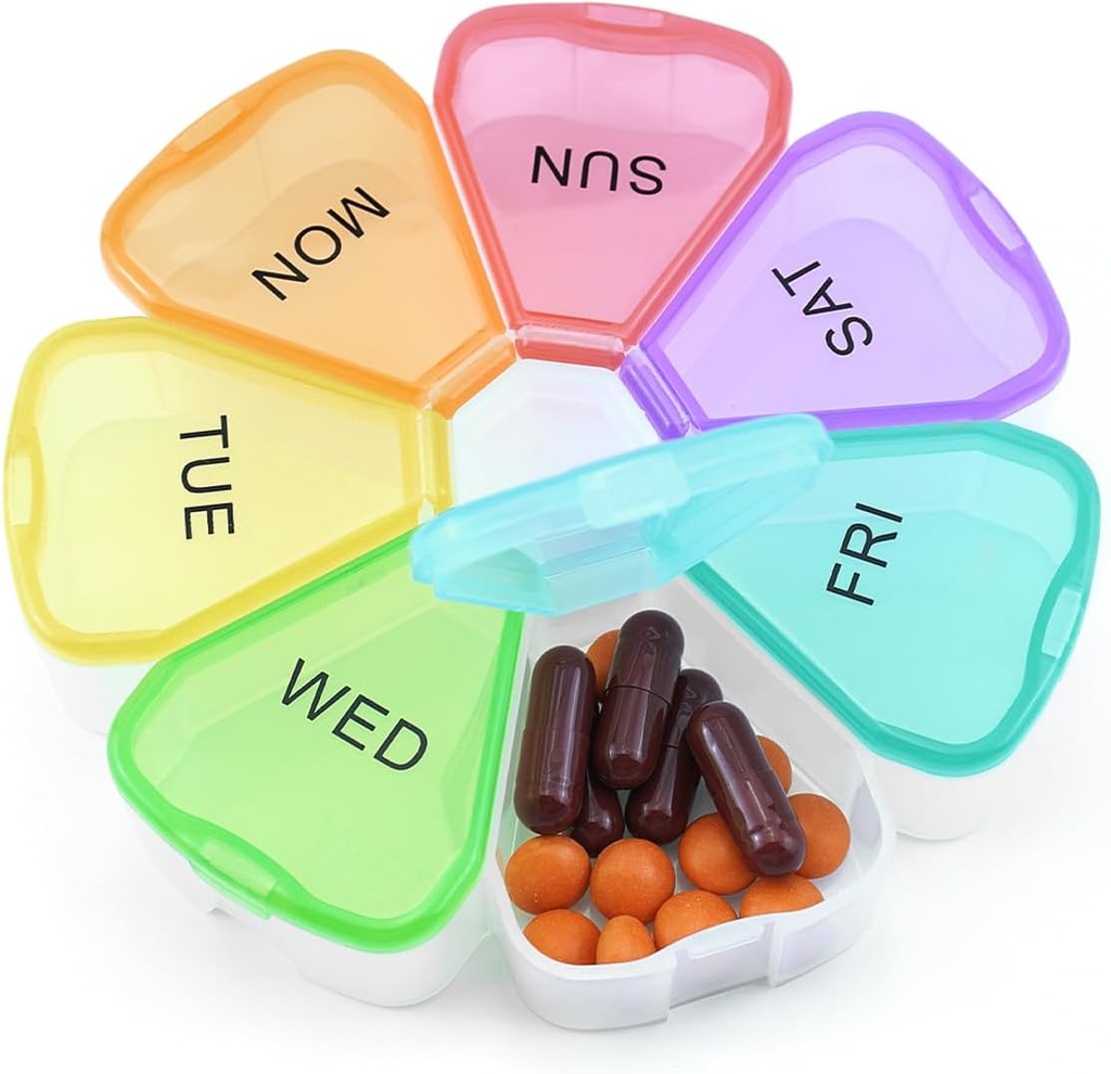 Quacc Cute Weekly tablete Organizator potovanja 7 Day Prenosne okrogle cvetlične tablete Case Box Tablete Kontejner Medcine Imetnik za velike vitamina ribje olje tablete zdravilo shranjevanje - Mavrica