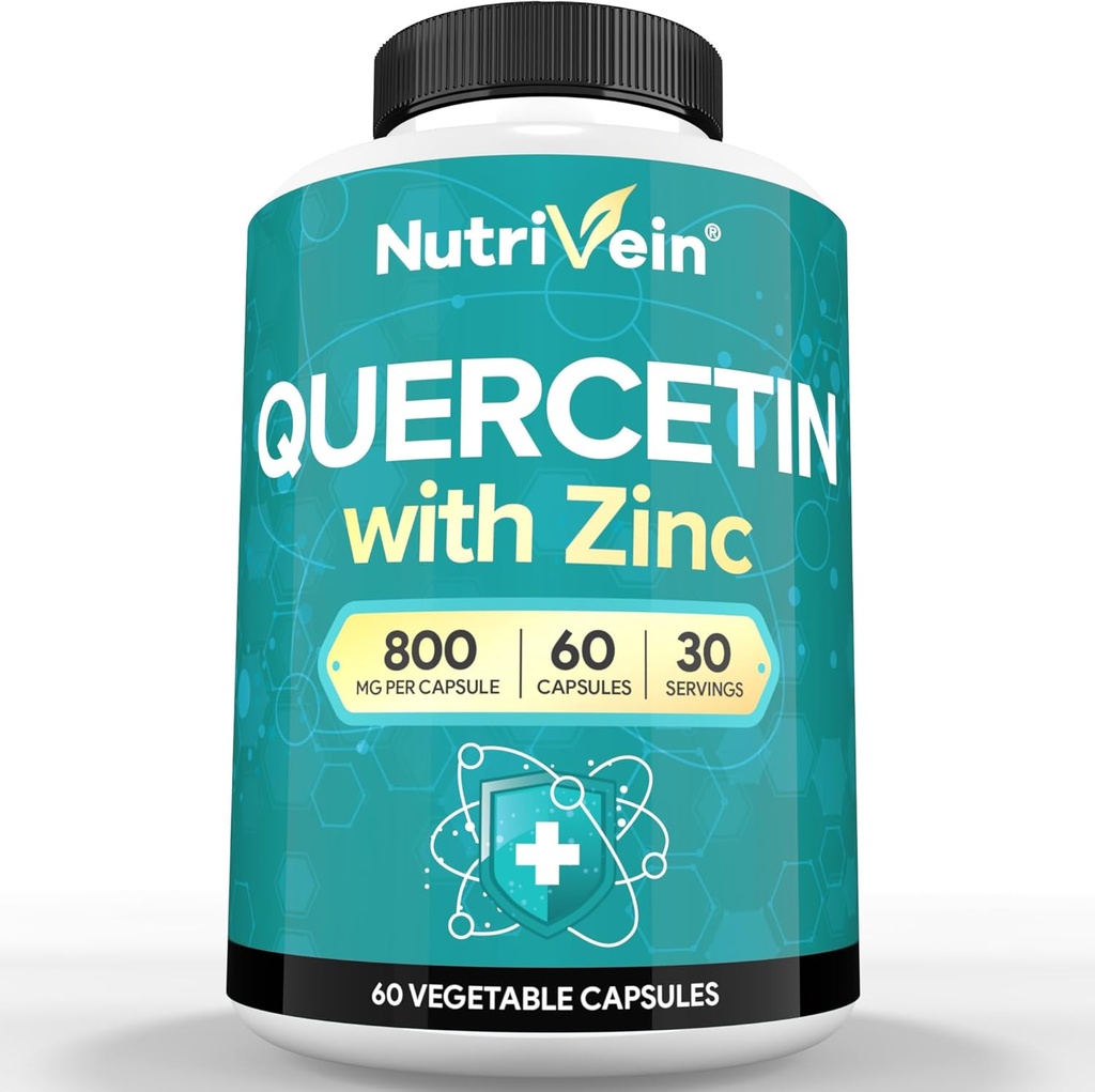 Nutrivein Cink Quercetin Kombiniran dodatek - Izboljšana absorpcija Quercetin z cinkom za dihala, kardio, Imunska, & Polna podpora Body - Največja biološka razpoložljivost