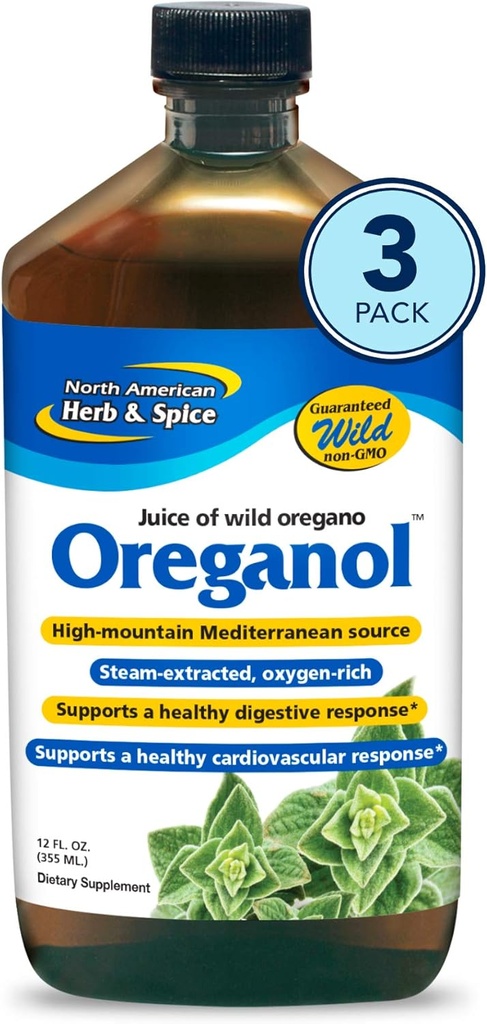 North American Herb & Spice Origanol P73 Juice - 12 fl oz - Pakiranje 3 - Wild Origano Oil - Heart & Digestive Health - Ledvica, Pankreas & Jetra Podpora - Non-GMO - 173 Total Servings
