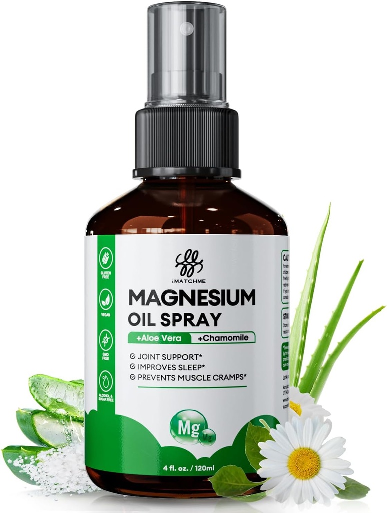 Magnezijevo olje Spray - Magnezij Spray za noge in telo, Kramps noge, Skupno zdravje in podpora za spanje, Hranilna koža - čisto, Topično in naravno olje iz starodavnih mineralov, 4oz