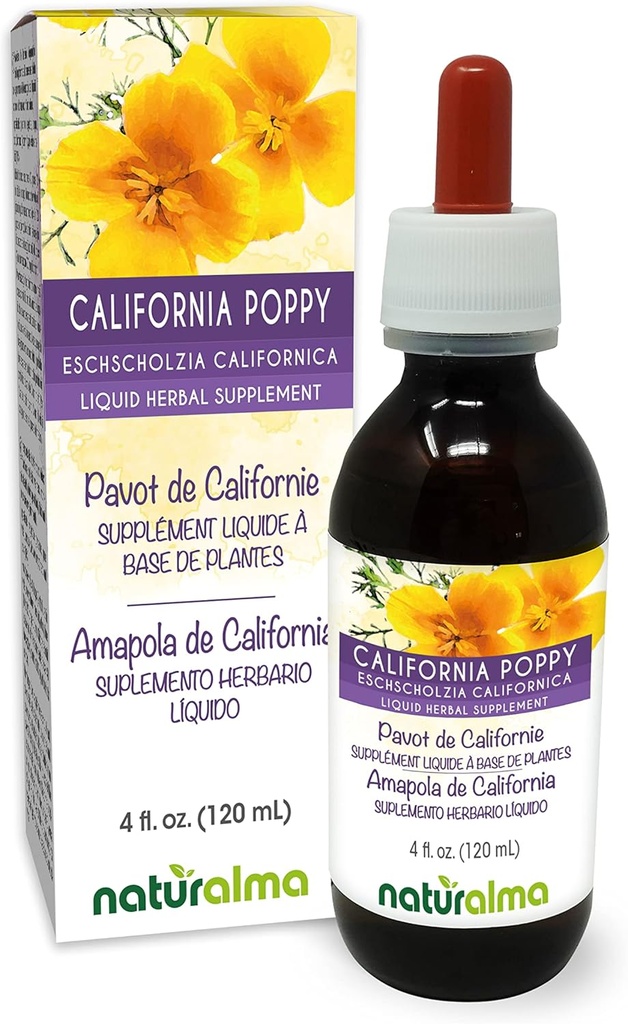Naturalma Escholzia (Eschscholzia californica) zelišče Tinktura brez alkohola - 4 fl oz Tekoči ekstrakt v kapljicah - Zeliščni dodatek - Vegan