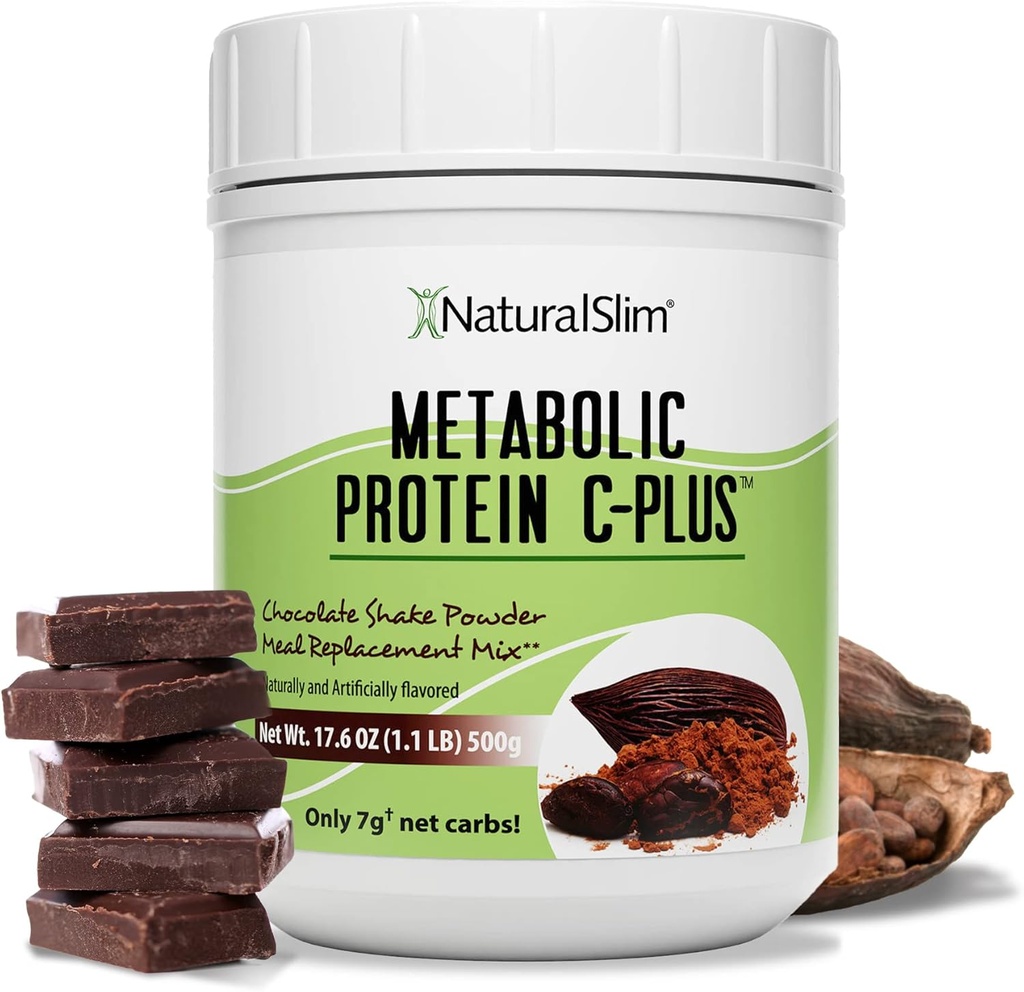 NaturalSlim Protein Powder z vitamini in minerali Metabolični C-Plus - Nadomestni obrok v prahu, obogaten z vitaminom C, cink in aminokislina - čokoladni proteini v prahu 10 Servisi 1,1 lb.