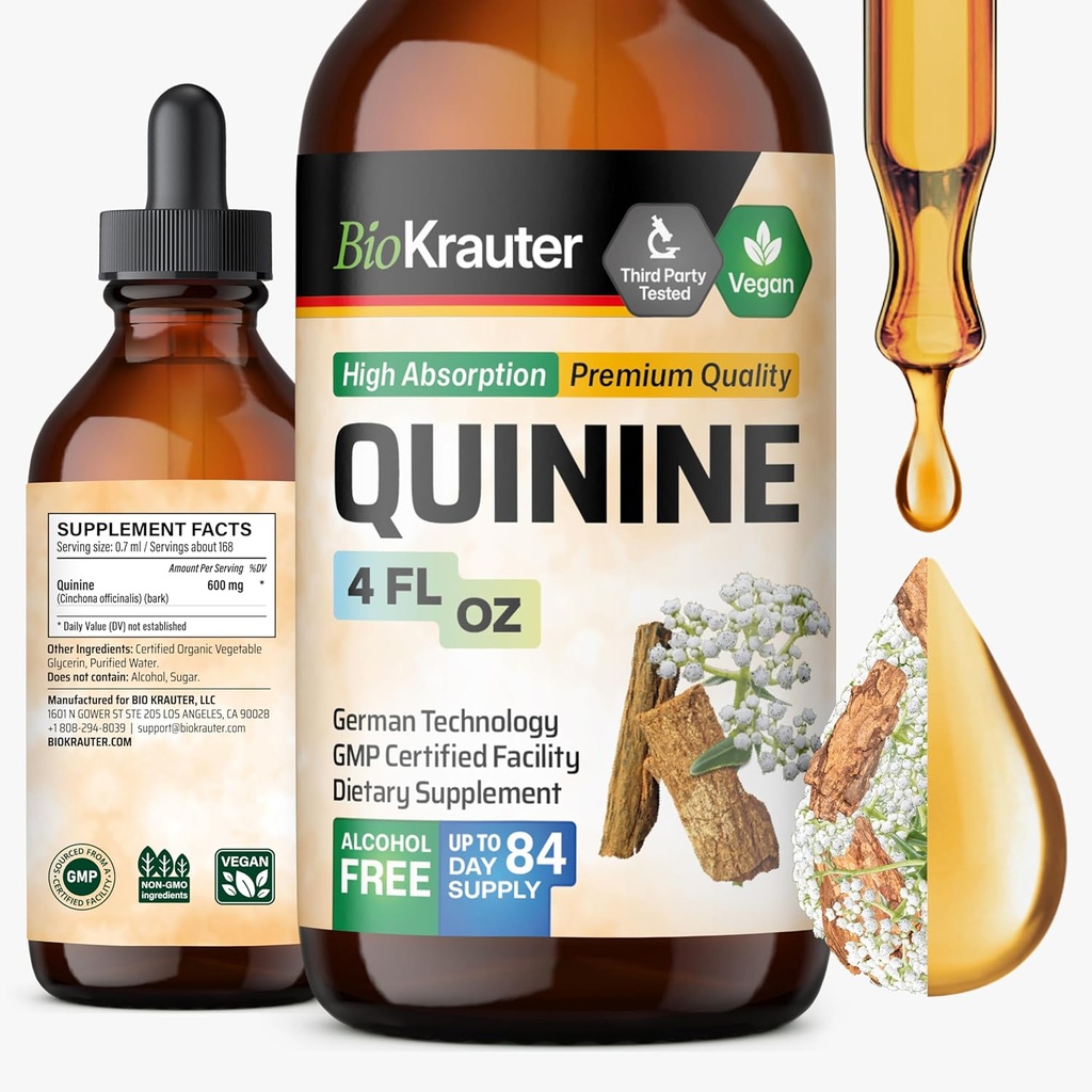 BIO KRAUTER kinin za krznene noge Tinktura - Cinchona Bark Extract - Vegan kinin Tekoči - Alkohol in sladkor Brez ekstrakta 4 Fl.Oz.