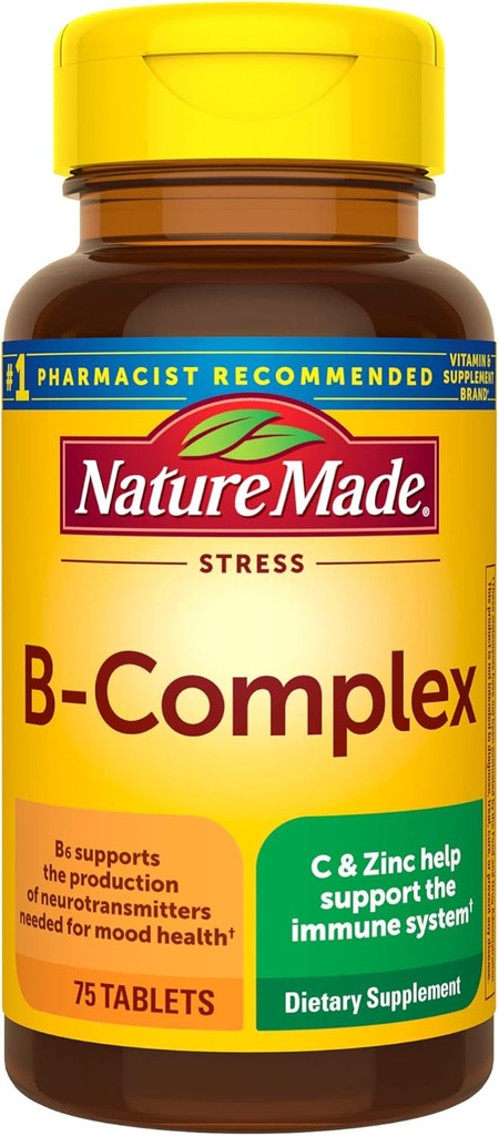 Narava Made Stres B Complex z vitaminom C in cinkom, prehranska dopolnila za imuno podporo, 75 tablete, 75 dnevna dobava