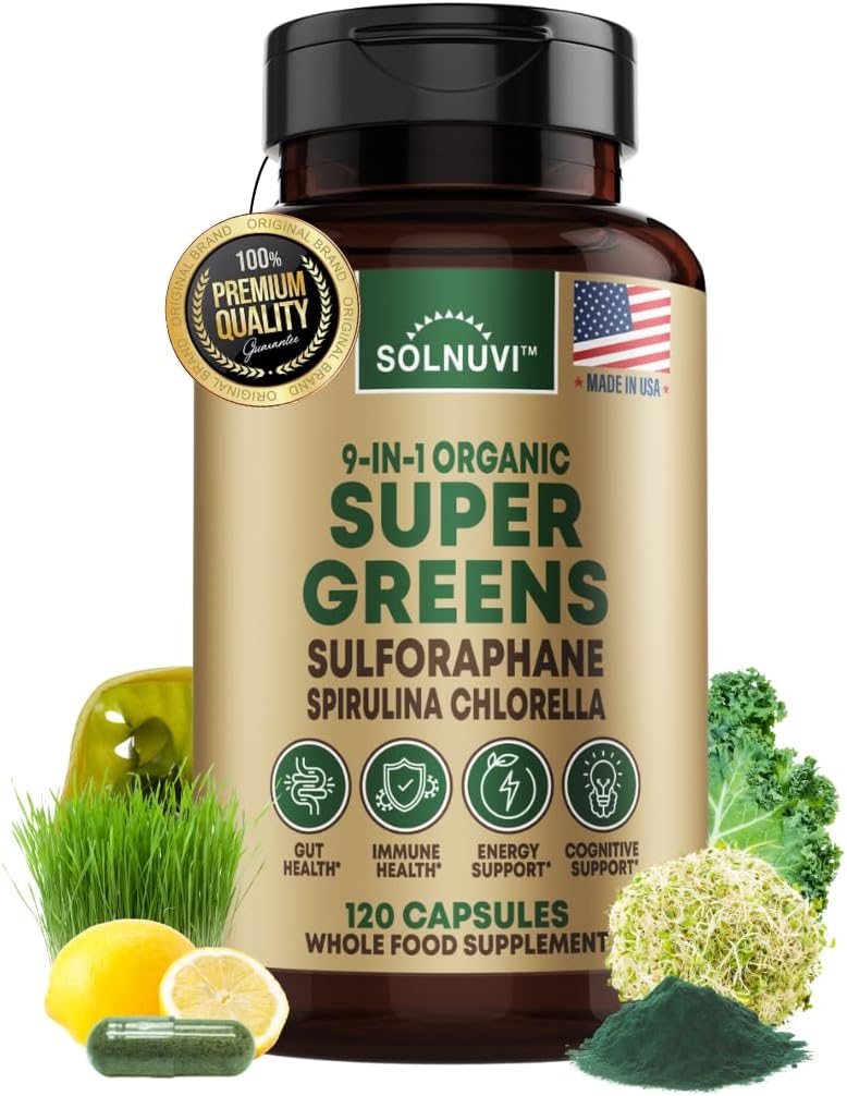 Superzelene superživilske kapsule - Spirulina, klorola, pšenična trava, kale prašek, Sulforafan, antioksidanti - Gut Health, Digestion, Energy, Immunity Support - 120 Veganske kapsule